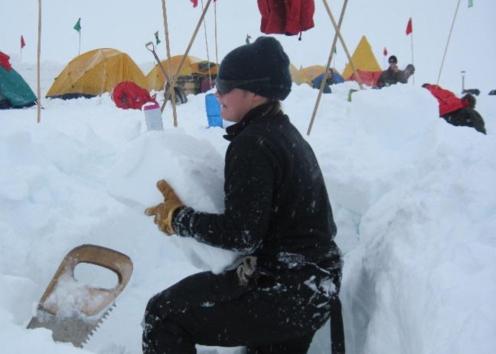 Emily working in the snow.